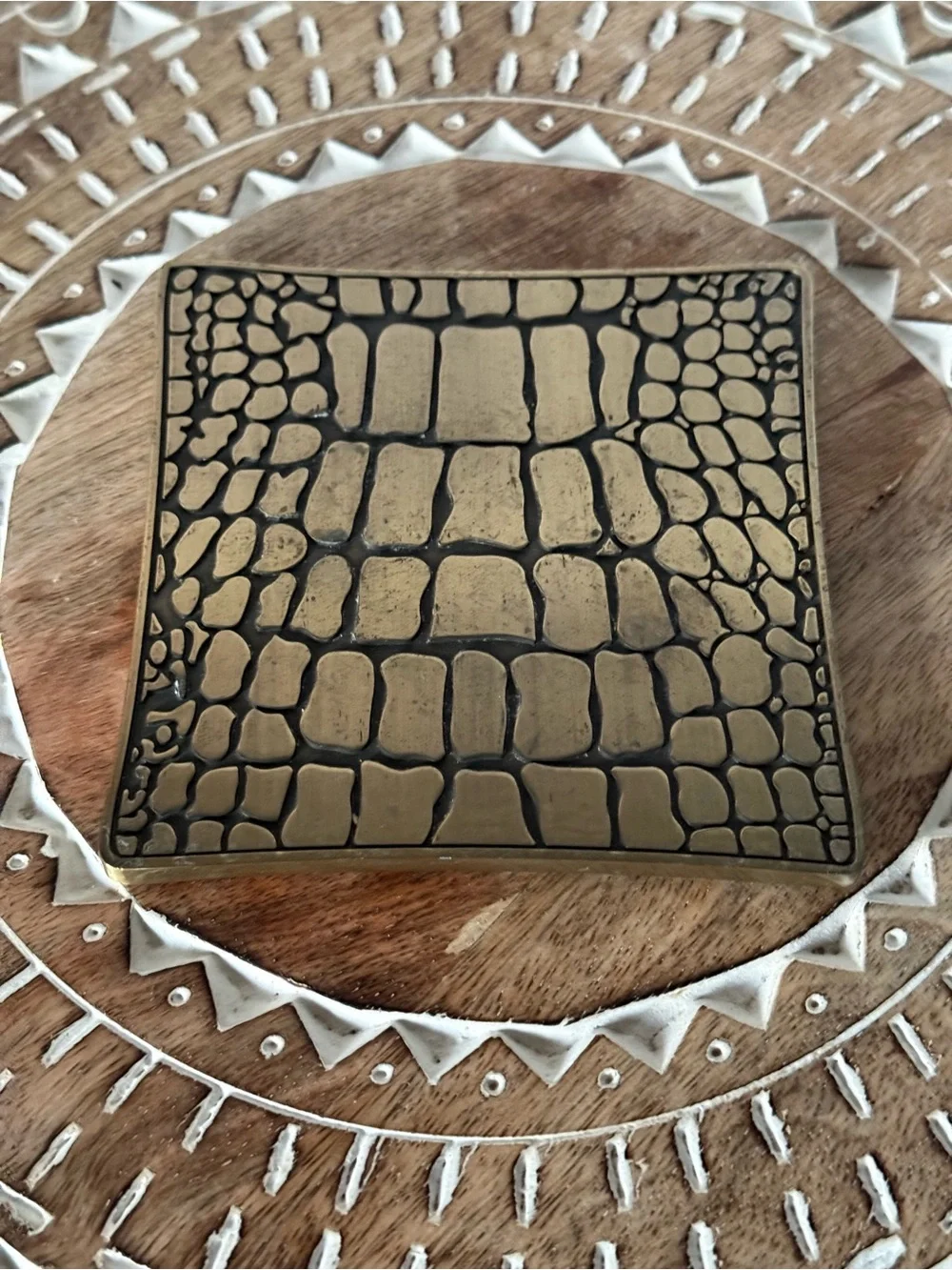 L’Objet Crocodile Gold Coasters Set of 4 Antiqued Brass 24K Accents